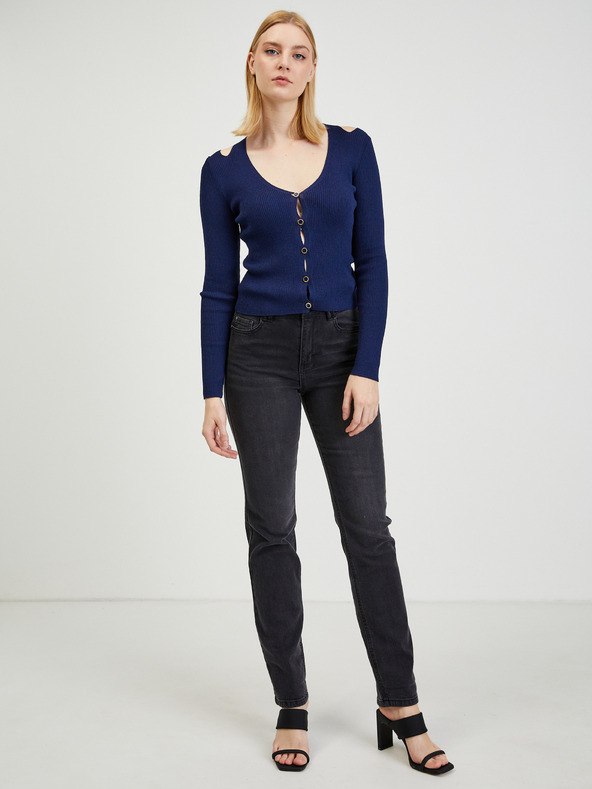 Orsay Dunkelblaue Damenstrickjacke mit Ausschnitten ORSAY