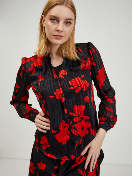 Orsay Rote und schwarze geblümte Bluse ORSAY