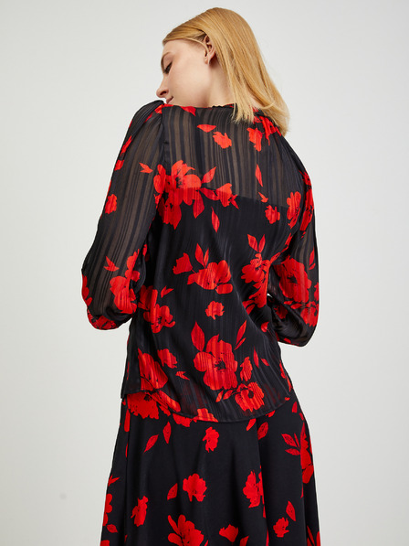 Orsay Rote und schwarze geblümte Bluse ORSAY