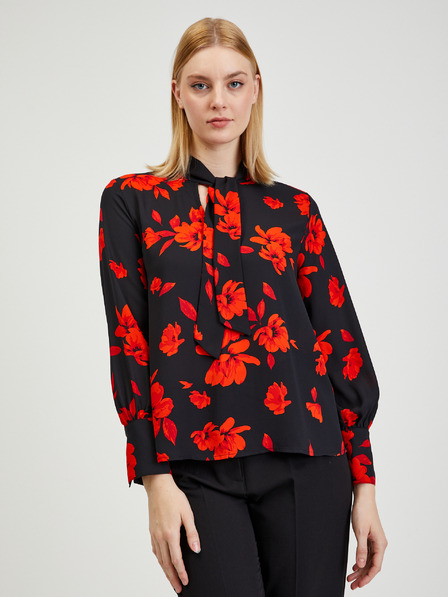 Orsay Rote und schwarze geblümte Bluse ORSAY