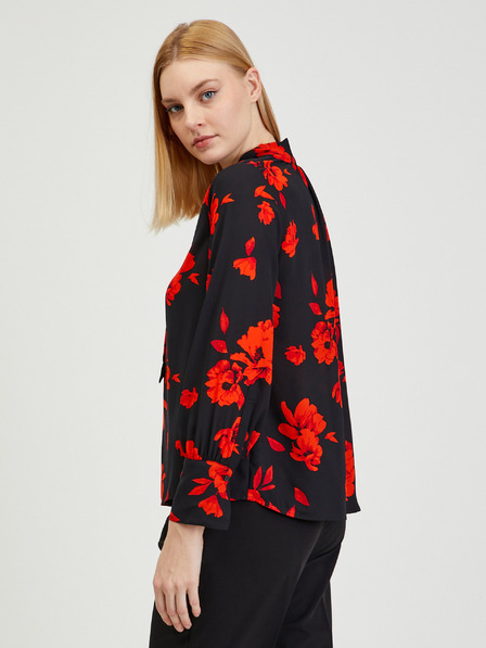 Orsay Rote und schwarze geblümte Bluse ORSAY