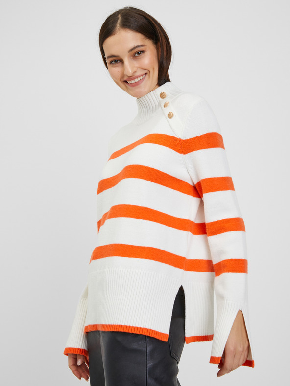 Orsay Orange-weißer gestreifter Damen Pullover ORSAY