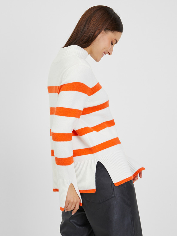Orsay Orange-weißer gestreifter Damen Pullover ORSAY