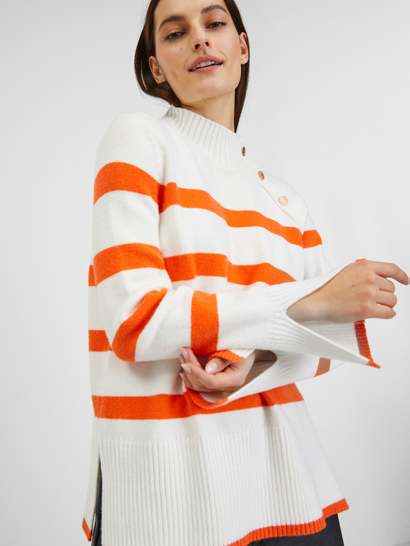 Orsay Orange-weißer gestreifter Damen Pullover ORSAY