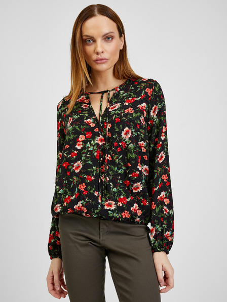 Orsay Rote und schwarze geblümte Bluse ORSAY