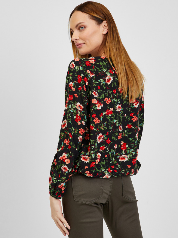 Orsay Rote und schwarze geblümte Bluse ORSAY