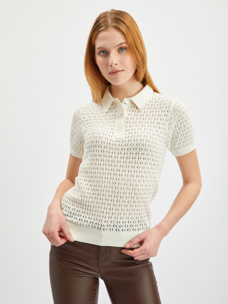 Orsay Cremefarbener gemusterter Damen-Pullover mit kurzen Ärmeln von ORSAY