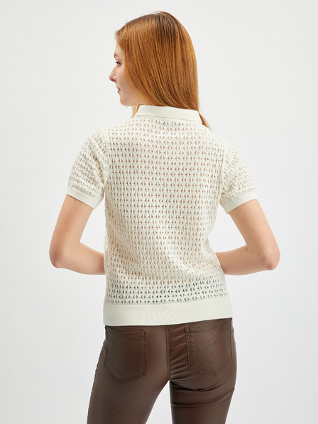 Orsay Cremefarbener gemusterter Damen-Pullover mit kurzen Ärmeln von ORSAY