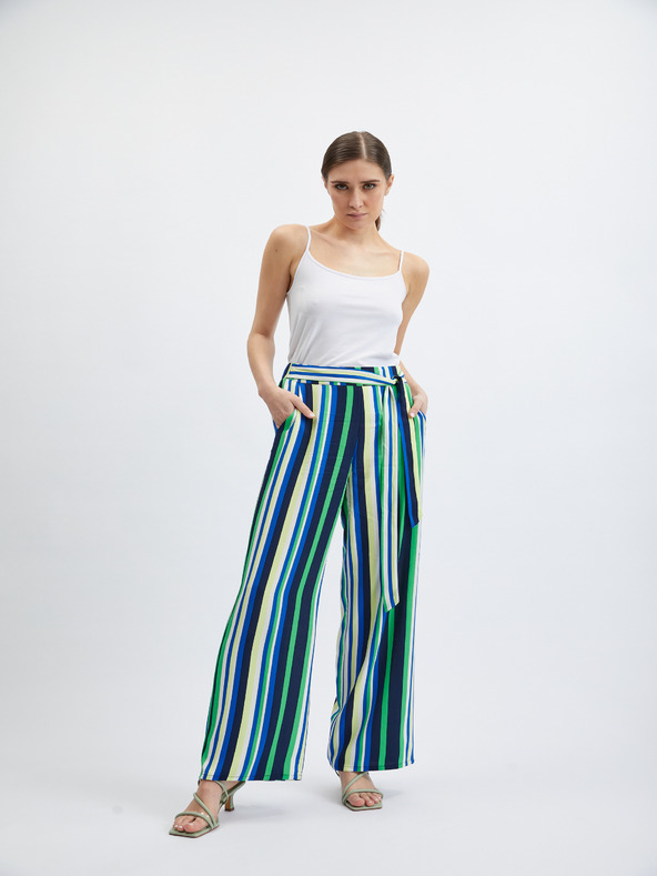 Orsay Grün und blau gestreifte weite Damenhose ORSAY