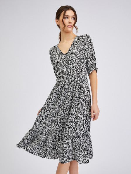 Orsay Weißes und schwarzes Damen-Blumenkleid ORSAY