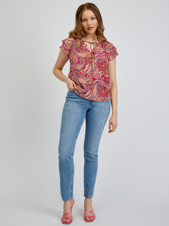 Orsay Rot und rosa gemusterte Damenbluse ORSAY