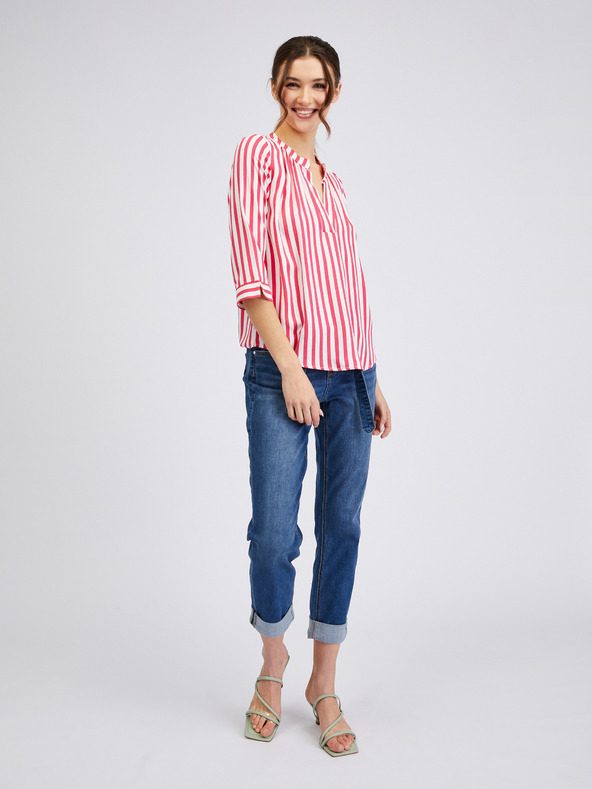 Orsay Weiß und rosa gestreifte Damenbluse ORSAY