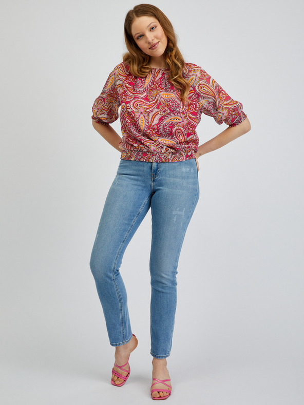 Orsay Rot und rosa gemusterte Damenbluse ORSAY
