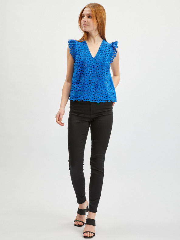 Orsay Blaue gemusterte Damenbluse ORSAY