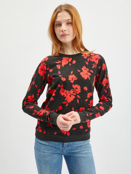Orsay Rot-schwarzes geblümtes Damen-Sweatshirt ORSAY