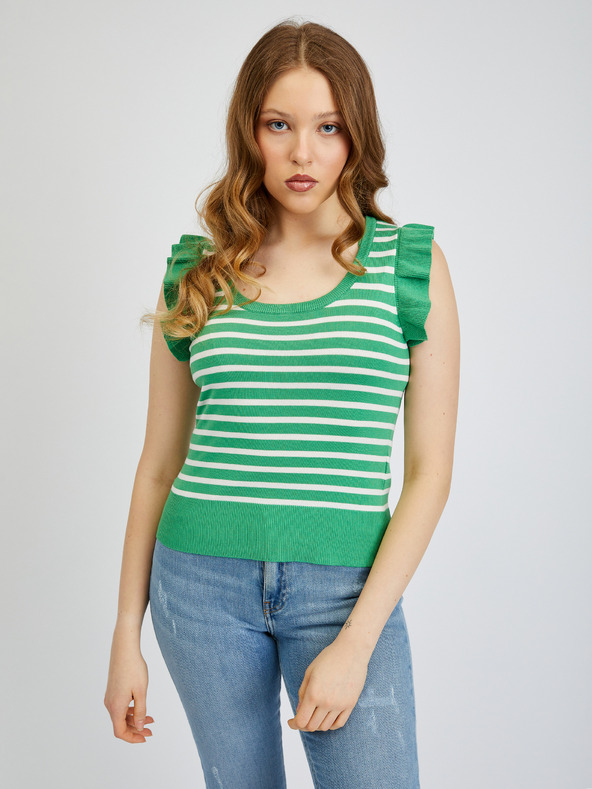 Orsay Weiß-grün gestreiftes Damen-T-Shirt ORSAY