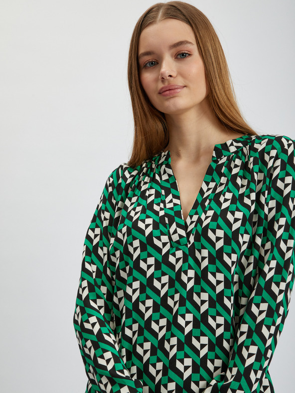 Orsay Weiß und grün gemusterte Damenbluse ORSAY