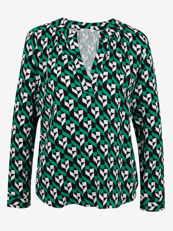 Orsay Weiß und grün gemusterte Damenbluse ORSAY