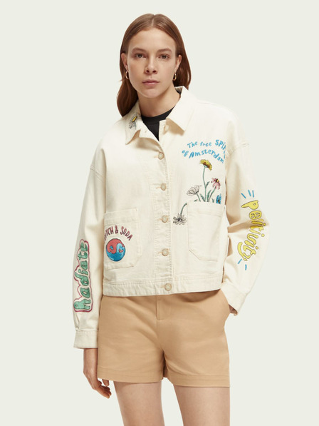 Scotch & Soda Cremefarbene Damen-Denimjacke Scotch & Soda