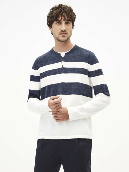 Celio Weiß-blau gestreifter Herrenpullover Celio