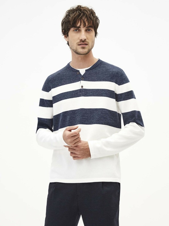 Celio Weiß-blau gestreifter Herrenpullover Celio