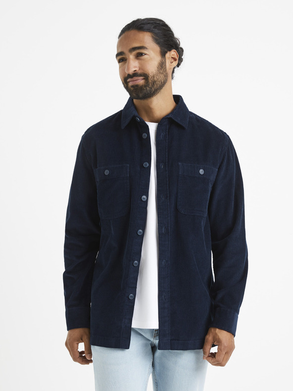 Celio Dunkelblaues Cordhemd Celio Vavelour