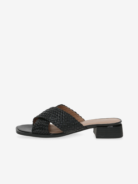 Caprice Schwarze Damen Leder Pantoffeln mit niedrigem Absatz Caprice
