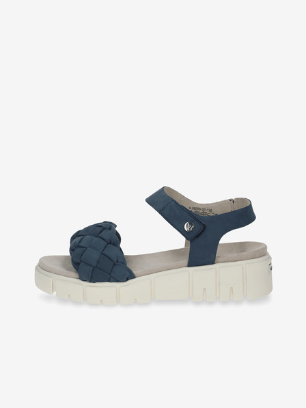 Caprice Dunkelblaue und cremefarbene Caprice Damen Plateausandalen aus Leder
