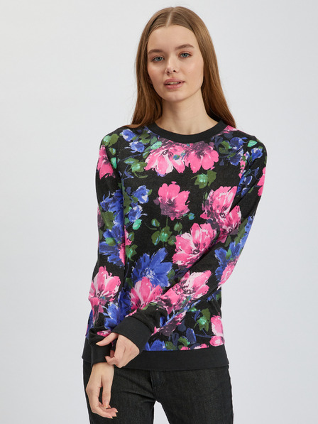 Orsay Rosa und schwarzes geblümtes Damen-Sweatshirt ORSAY