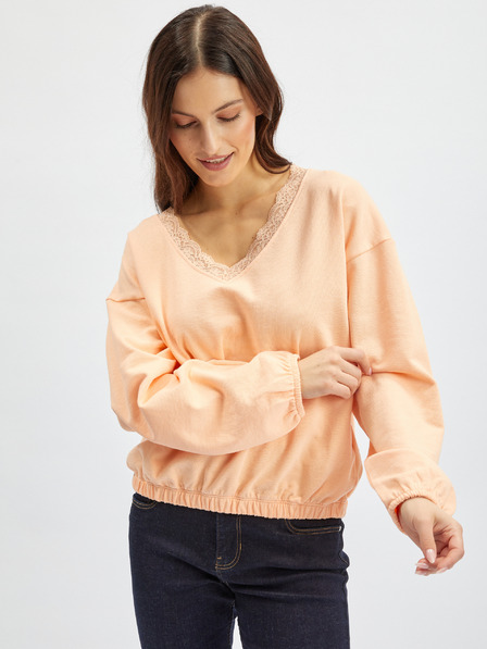 Orsay Apricotfarbenes Damen-Sweatshirt mit Spitze ORSAY