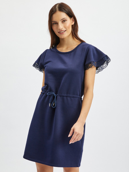 Orsay Dunkelblaues Damen-Sweatshirt-Kleid mit Spitze ORSAY