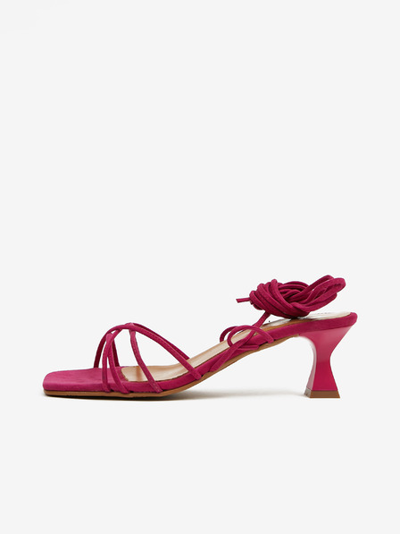 Ojju Dunkelrosa Damen-Wildleder-Sandalen mit Schnürsenkeln OJJU