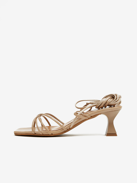 Ojju Beigefarbene Damen-Sandalen mit Schnürsenkeln OJJU