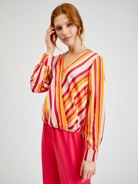 Orsay Rosa und orange gestreifte Damen-Satinbluse ORSAY