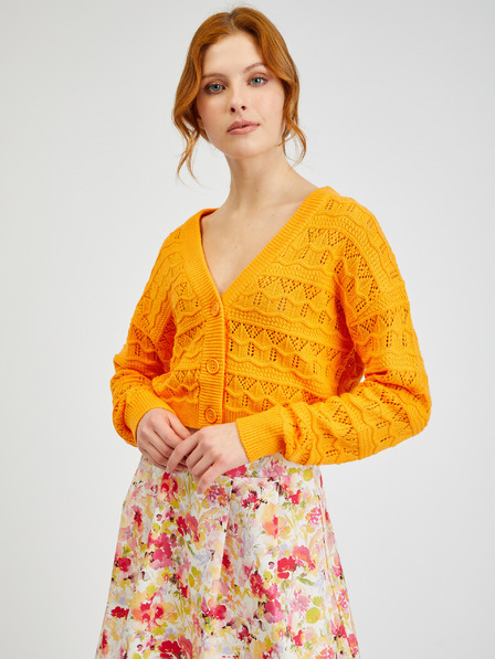 Orsay Orangefarbene gemusterte Damen-Strickjacke ORSAY
