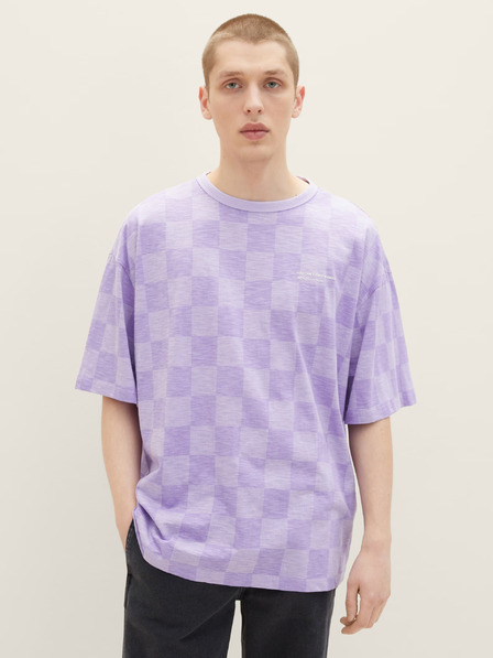 Tom Tailor Denim Hellviolettes kariertes Herren-T-Shirt in Übergröße Tom Tailor Denim