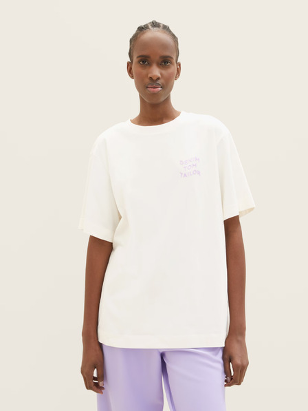 Tom Tailor Denim Cremefarbenes Damen-T-Shirt in Übergröße Tom Tailor Denim