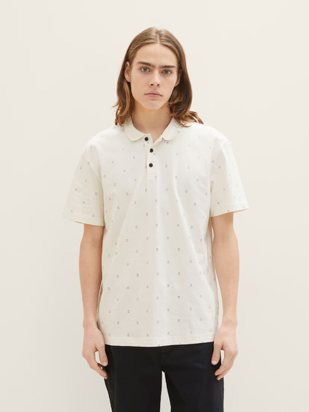 Tom Tailor Denim Cremefarbenes gemustertes Herren-Poloshirt Tom Tailor Denim