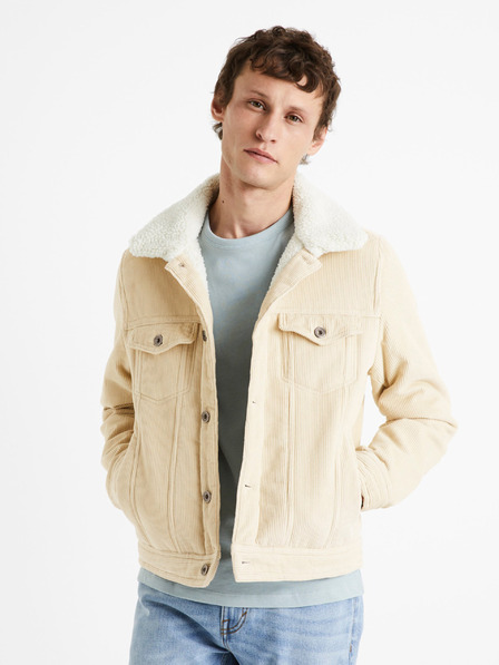 Celio Beige Herren-Kunstpelz-Cordjacke Celio Cunewjoe