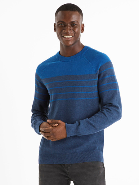 Celio Blau gestreifter Herrenpullover Celio Depicray
