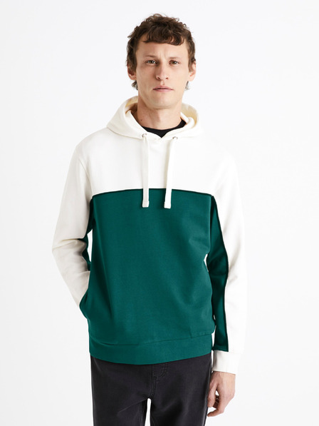 Celio Grün-weißer Herren-Kapuzenpullover aus Baumwolle Celio Debiding