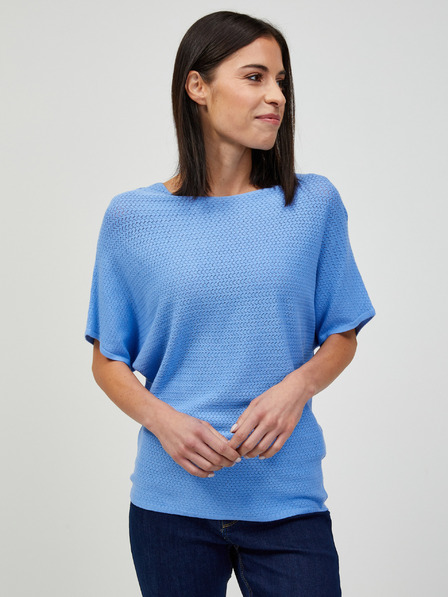 Orsay Blauer leichter gemusterter Pullover mit kurzen Ärmeln ORSAY