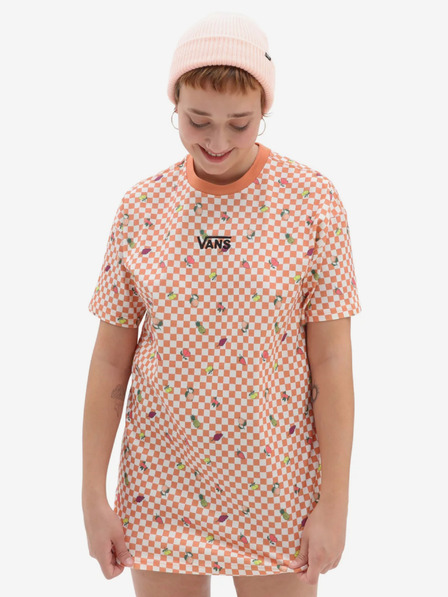 Vans Weiß-orangefarbenes kariertes Damen-Kleid von VANS