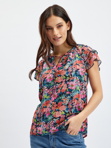 Orsay Rote und schwarze geblümte Bluse ORSAY