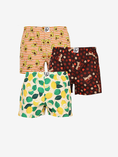Dedoles Set mit drei gemusterten, fröhlichen Herrenshorts in Grün, Burgund und Orange Dedoles
