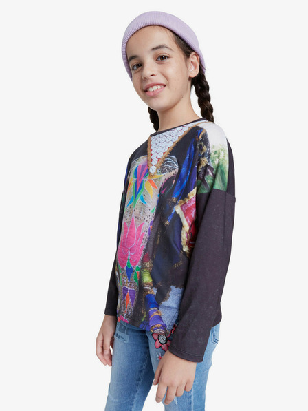 Desigual Desigual Tulancingo schwarzes gemustertes Mädchen-T-Shirt
