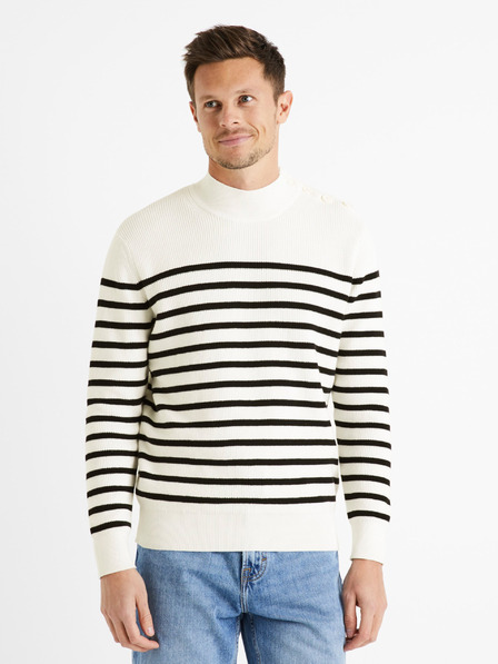 Celio Schwarz-weiß gestreifter Herrenpullover Celio Denerio