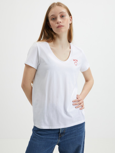 Pieces Weißes besticktes T-Shirt Pieces Billy