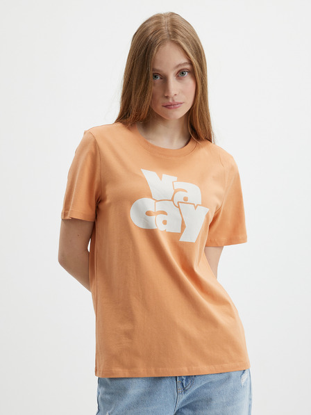 Pieces Orangefarbenes bedrucktes Hemd Pieces Tamaris