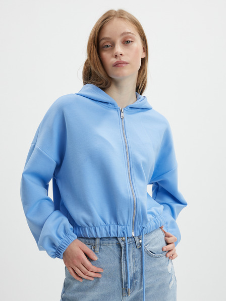ONLY Blaues Damen-Sweatshirt mit Kapuze und Reißverschluss ONLY Scarlett